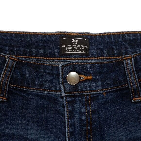 Gap High Rise Cut Off Shorts Size 12 Womens Blue Denim Measures W33 Inseam 2.5 - Picture 5 of 6